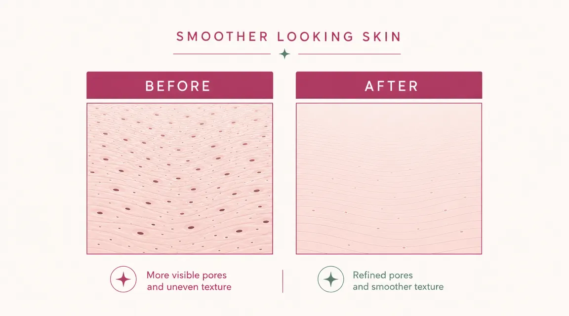 Side-by-side skin texture comparison showing enlarged pores on the left and tighter pores on the right