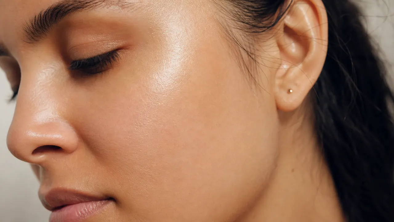Close-up of clear, even-toned skin with a healthy glow