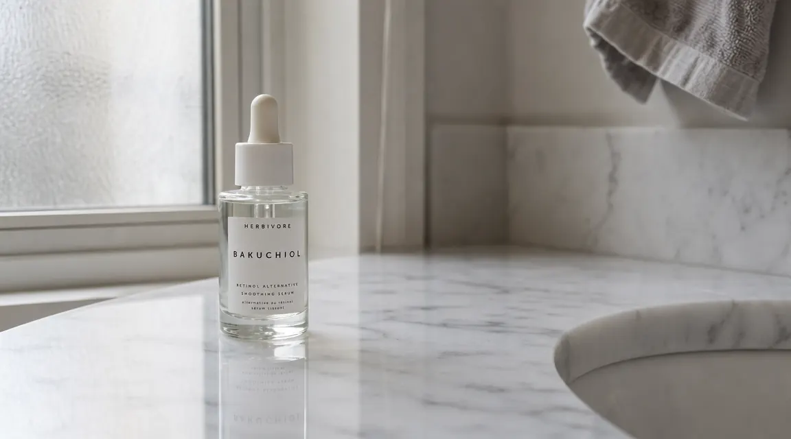 Naturium Niacinamide 12% serum bottle on a clean white marble surface with soft natural window light